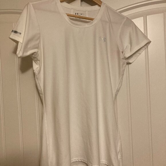 Under Armour Crew Neck White T Shirt Large Fitted HeatGear Short Sleeve Textured - Picture 1 of 3